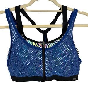 VSX Sport Victorias Secret Womens Blue Zip Front Mesh Wireless Padded Bra 34D